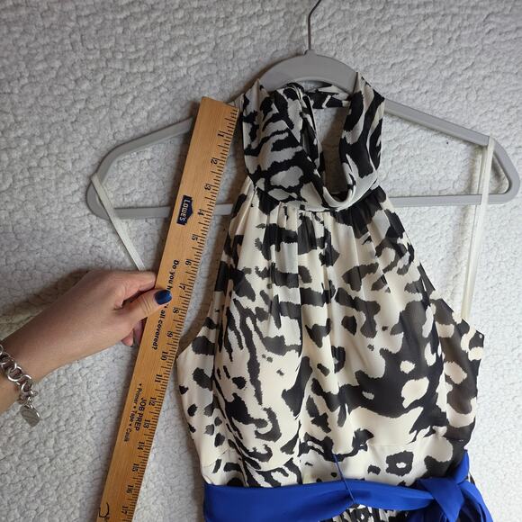 Eliza J Halter Sz8 Animal Leopard BlacknWhite W Blue belt accent maxi Dress Sexy - Picture 8 of 16